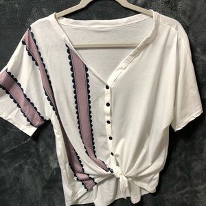 SHEIN baseball button down top, ties together